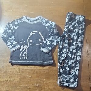 Kids Ghost Print Pajama Set - Black and Gray